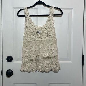 American Eagle Outfitters Cream Crochet Tank Top